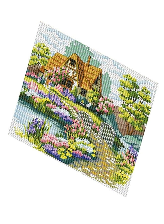 Loom Tree Polyester Cross Stitch Stamped Kit Garden Cottage Pattern Embroidery Needlepoint Craft|Cross Stitch Kits, Multicolour - Image 2
